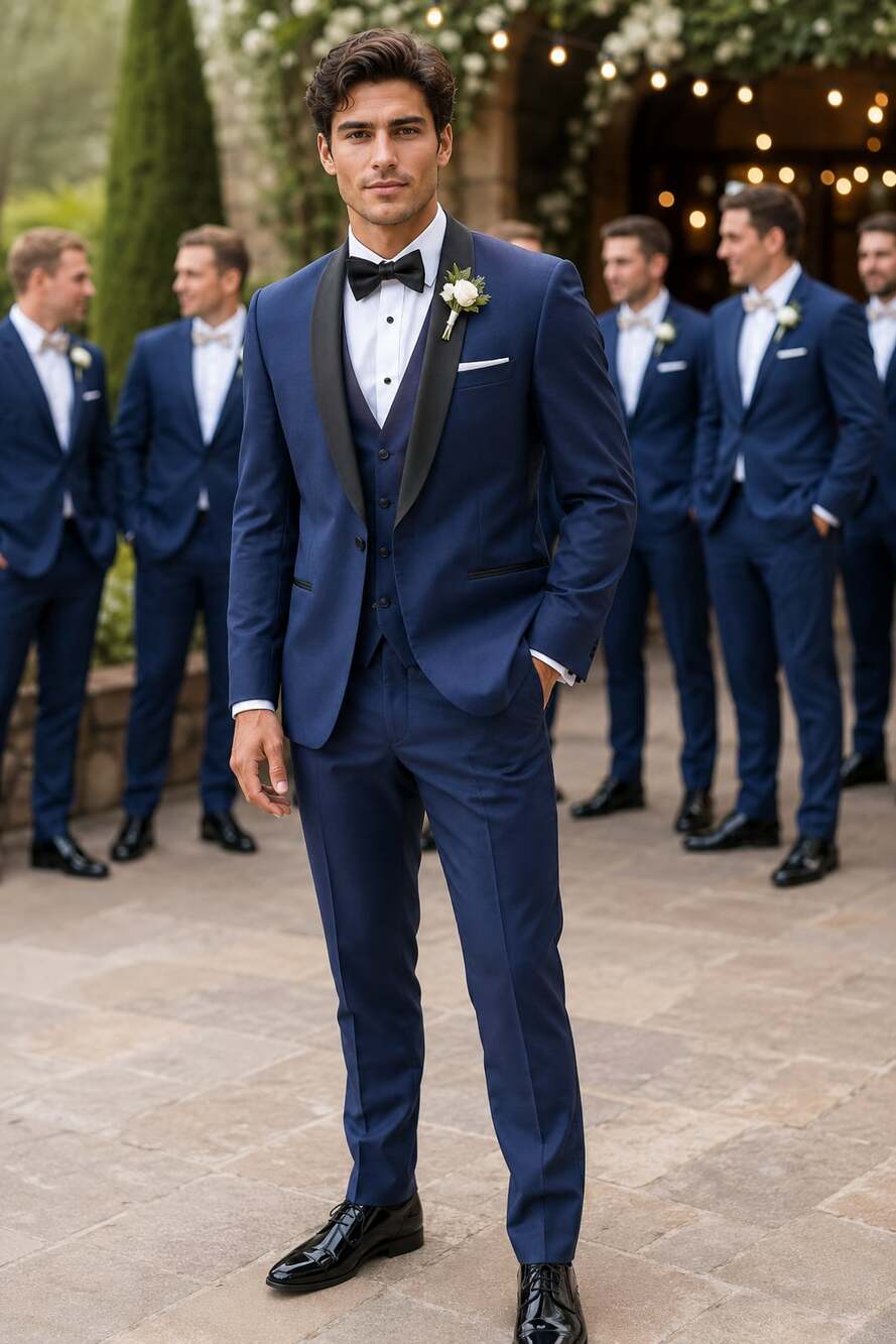 Mens 3-Piece Slim Fit Shawl Lapel Tuxedo Suit Set